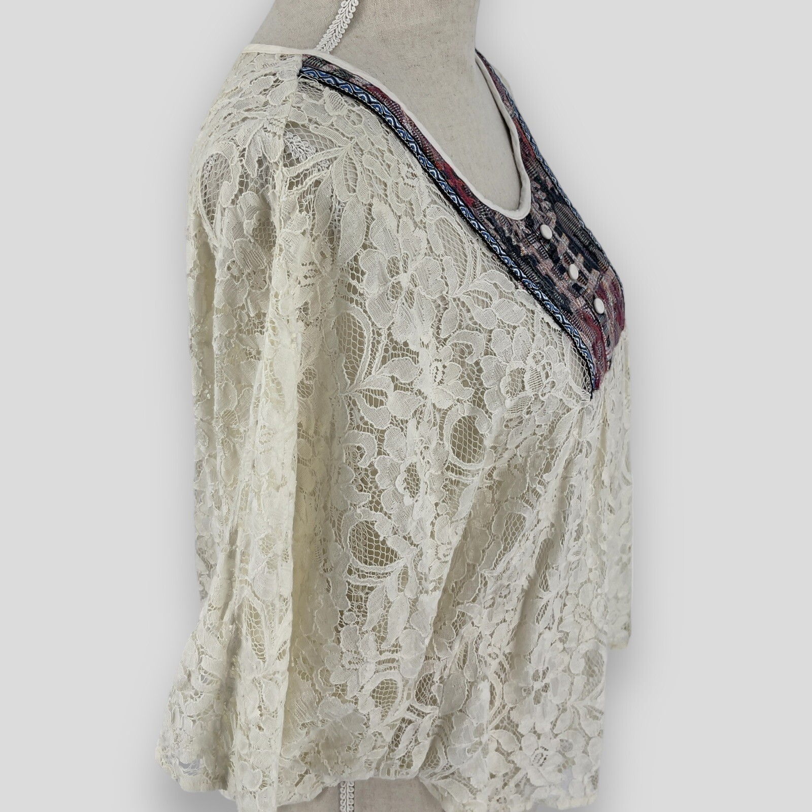 Flying Tomato Poncho Blouse Womens Short Sleeve Lace Batwing Bohemian Top Medium