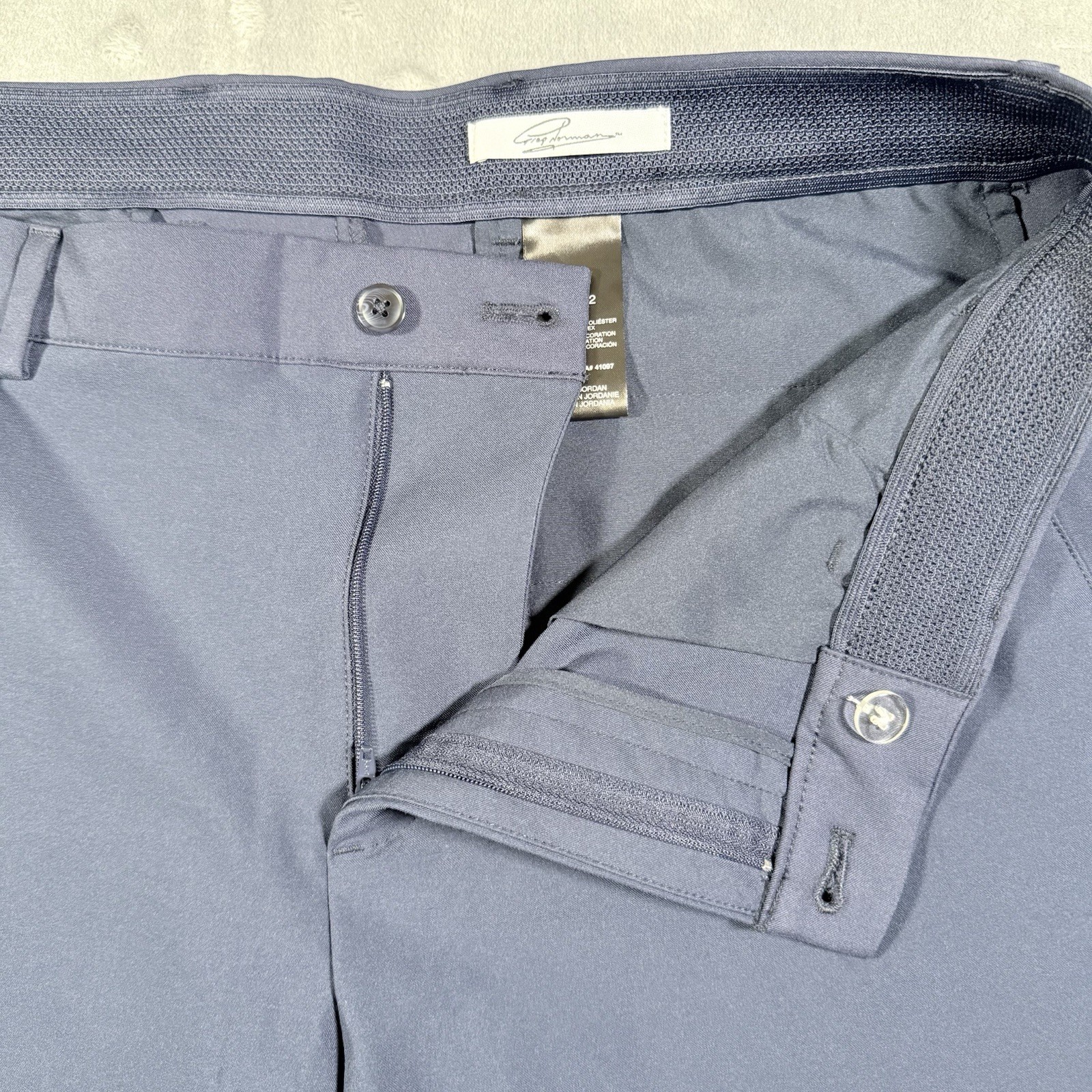 Greg Norman Mens 36×30 Blue Tech Stretch Golf Pants Flat Front Slacks Hemmed 32