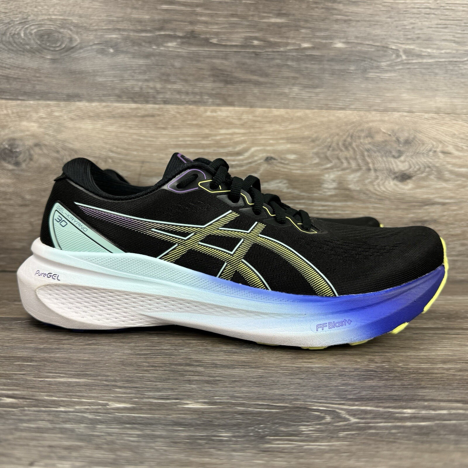 Asics Gel Kayano 30 Womens Size 9.5 Black Blue Running Shoes Sneakers 1012B357