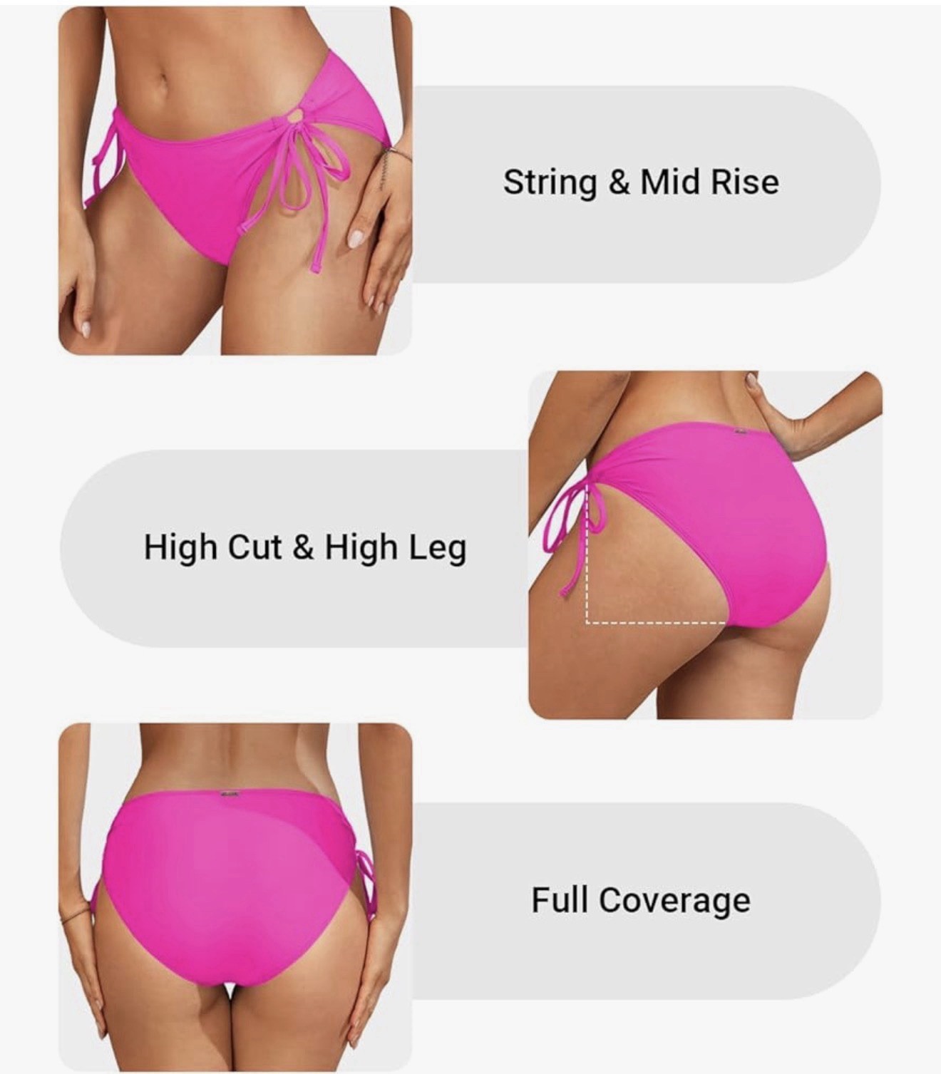 Bikini Bottoms bundle Full Coverage Swimsuit Bottom Mid /high Rise Tie Side S