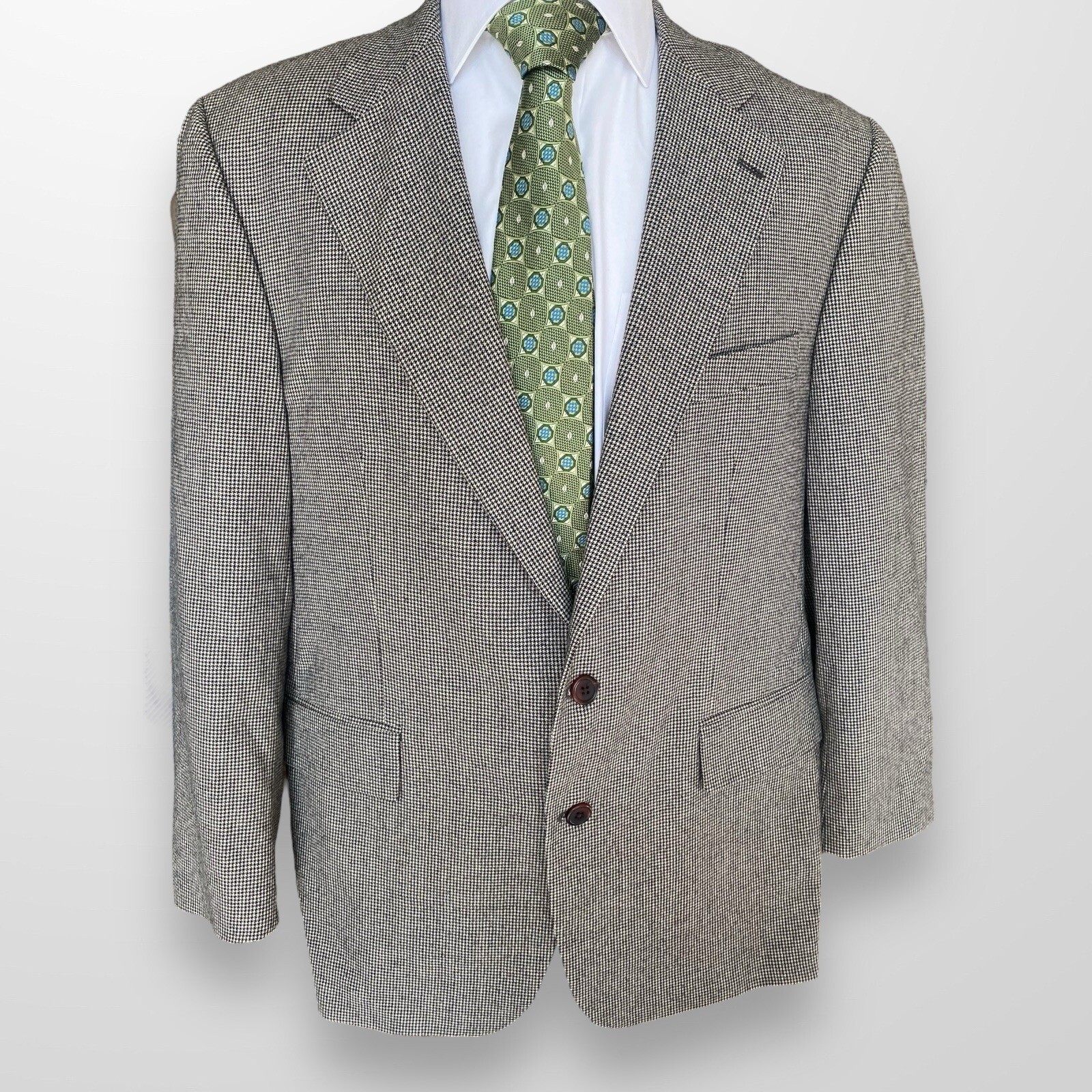 Ralph Lauren Size 44R Blazer Sport Coat Black Tan Houndstooth Wool Suit Jacket
