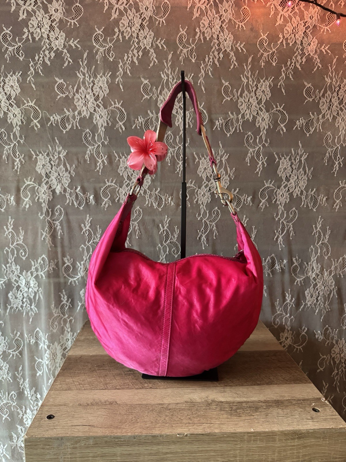 Y2K Coach Pink Ergo Hobo Crescent Nylon Leather Shoulder Bag Silver hardware