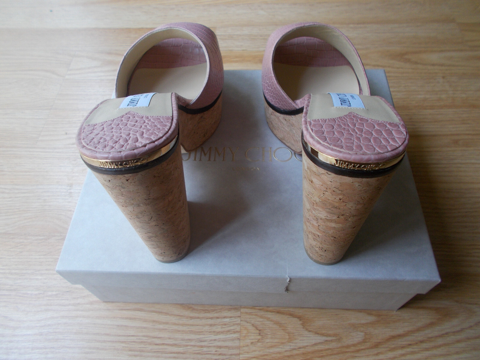 Jimmy Choo Deedee 125 mm Slide Sandals Wedge Cork Heel Blush 40 US 9 9.5 NIB