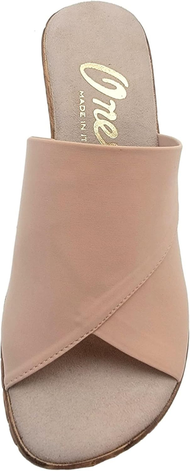 Women’s Onex Leather Wedge Slide Sandals Champagne Nude Beige Made in Italy