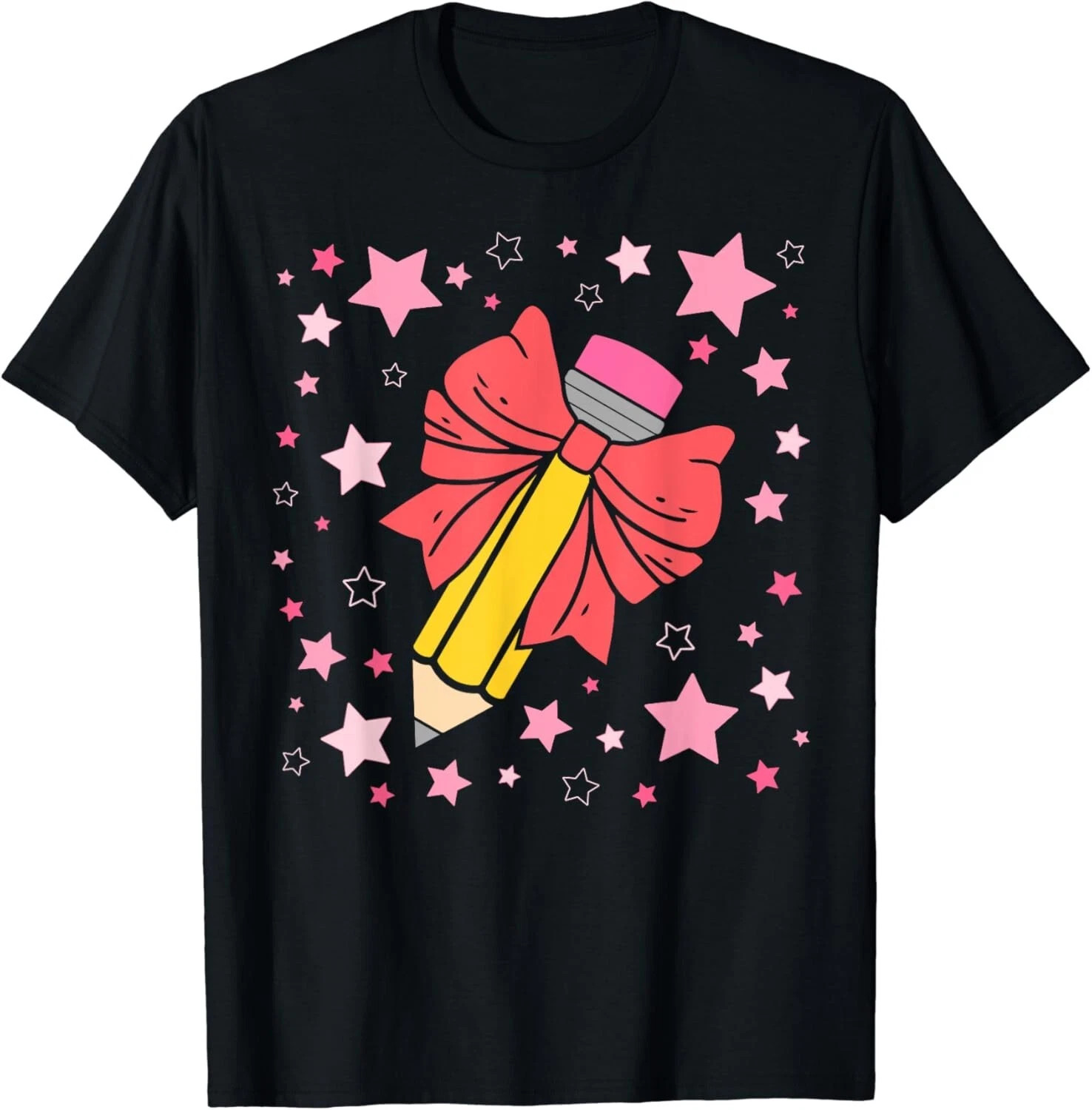 Teacher Pencil Back To School Bow Black T-Shirt