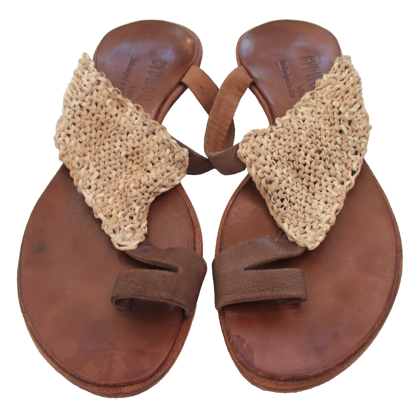 $241 Retail: Handmade CYDWOQ Women’s Leather & Linen Sandals, Size 37 1/2