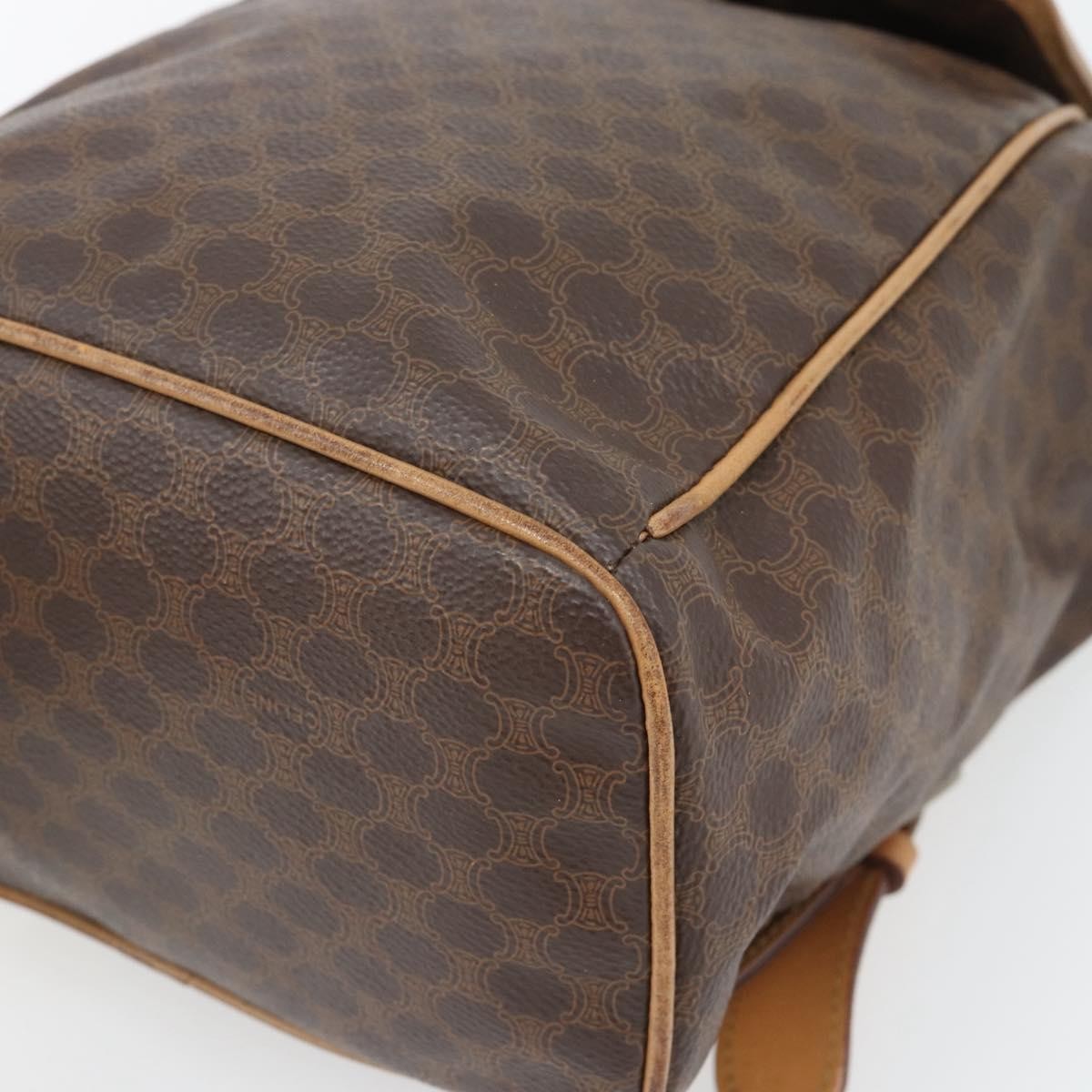 CELINE Macadam Canvas Backpack PVC Leather Brown Gold Auth bs35270