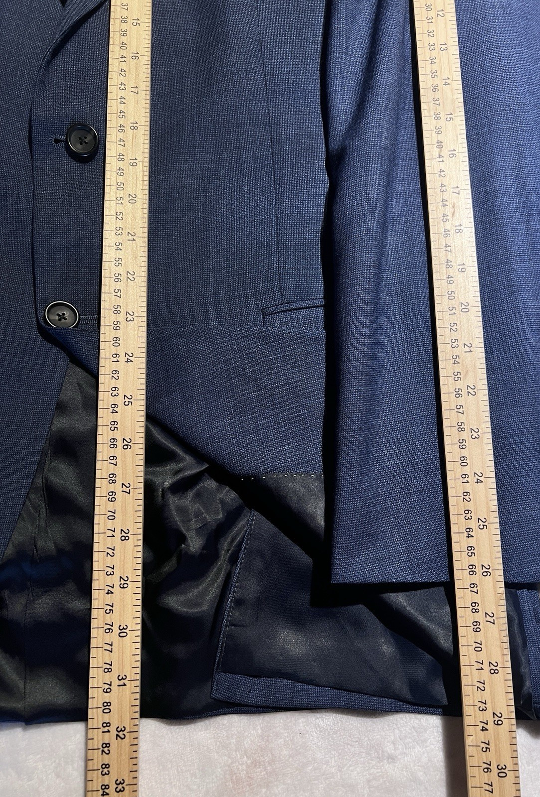Hart Schaffner Marx New York 42L 36×32 Navy Blue Heathered Hopsack Suit