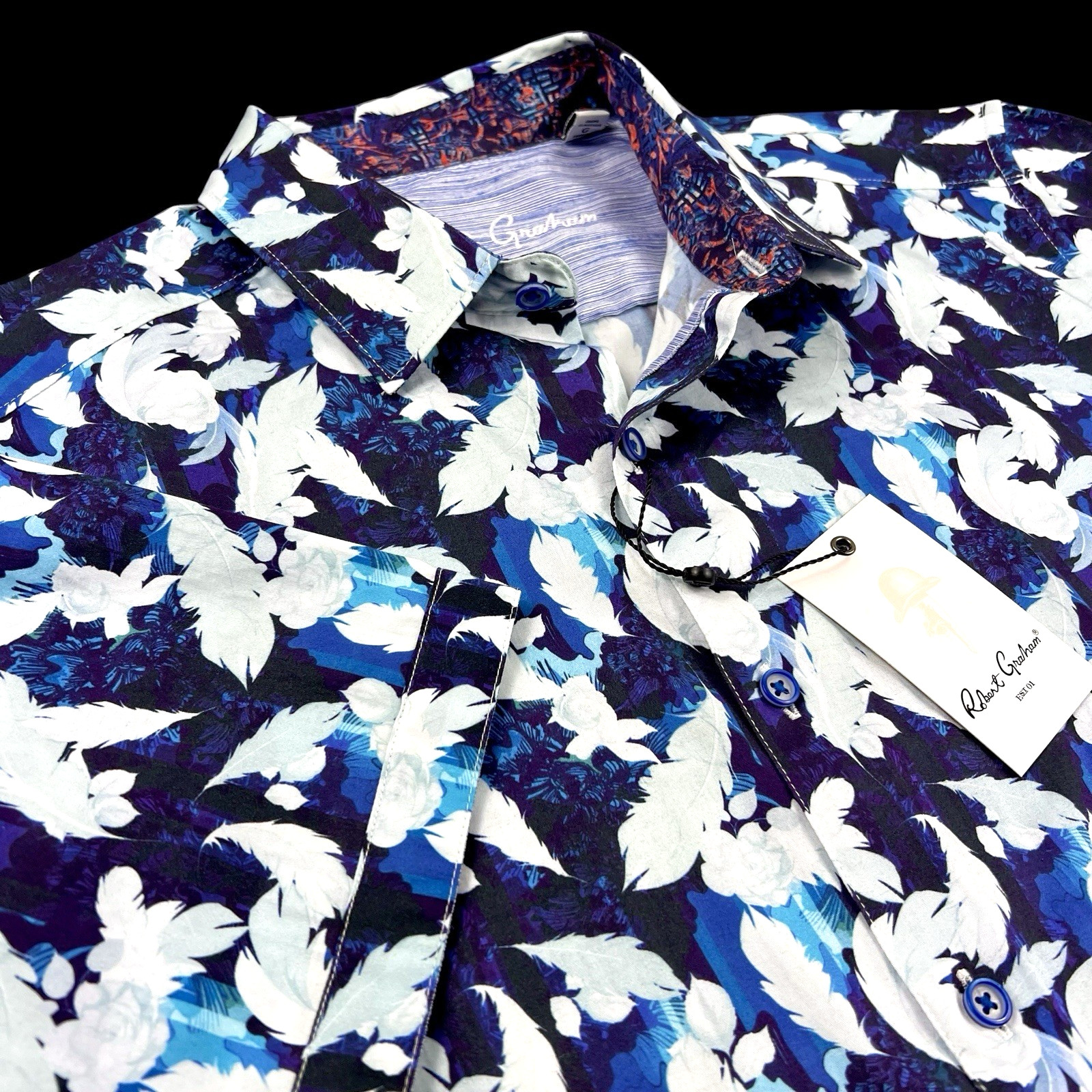 Robert Graham Geo Floral Red White Blue Tropical Short Sleeve Shirt Large $228