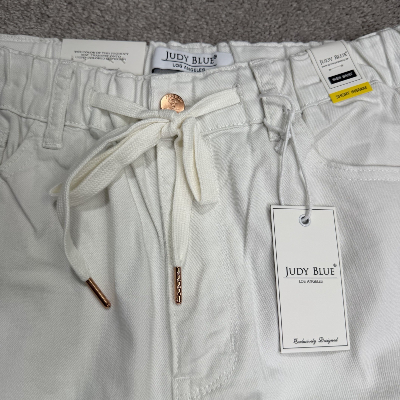 Judy Blue Jeans 5/27 Short White Palazzo Fit Wide Leg Drawstring Stretch NWT