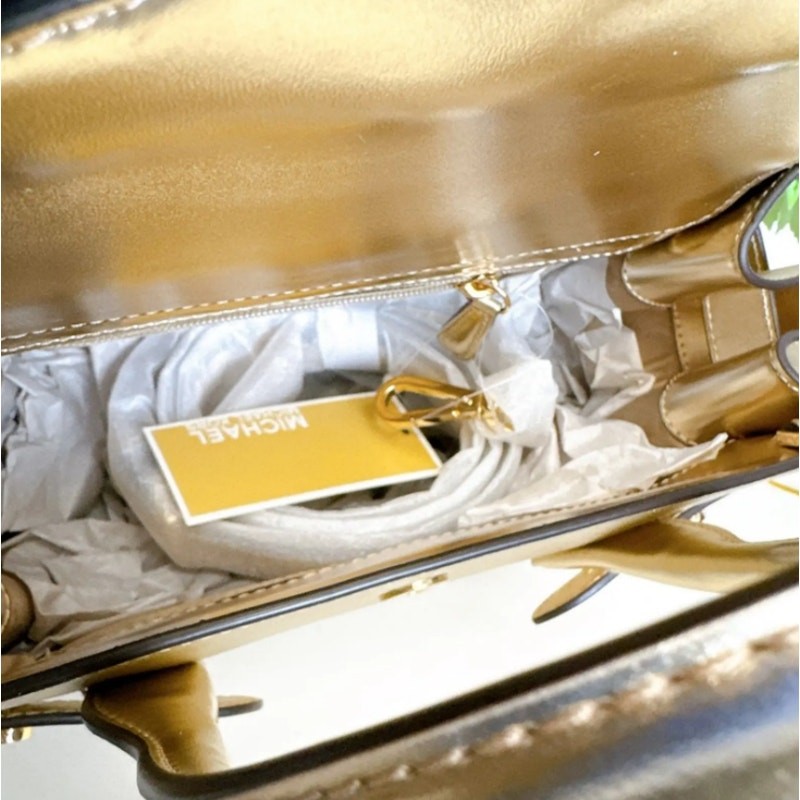 Michael Kors 35F3GNMS8M Carmen Medium Metallic Belted Satchel IN PALE GOLD