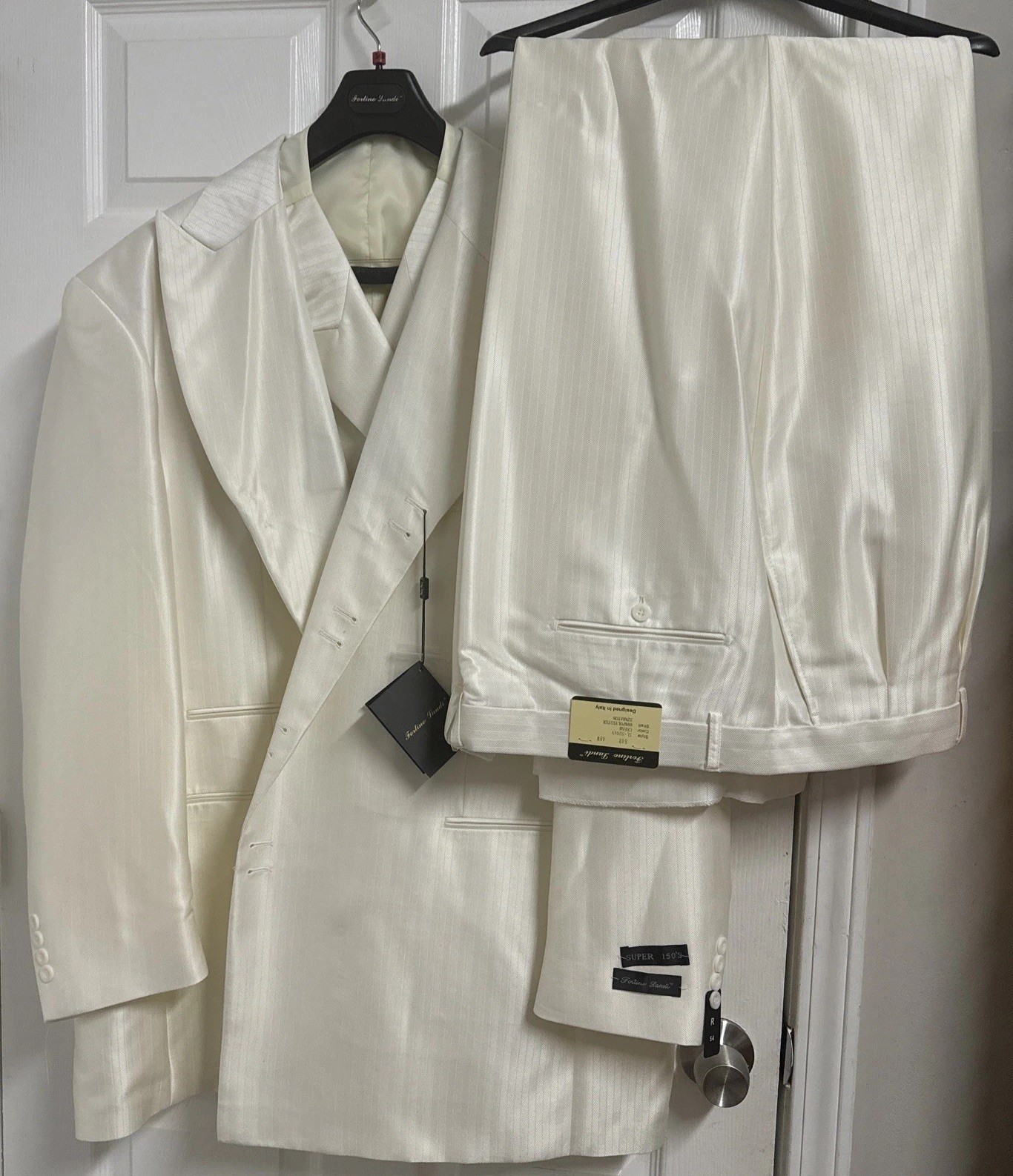 Fortino Landi 3PC Men’s Double Button Vested Fashion Zoot Suit Cream 54R/48W NWT
