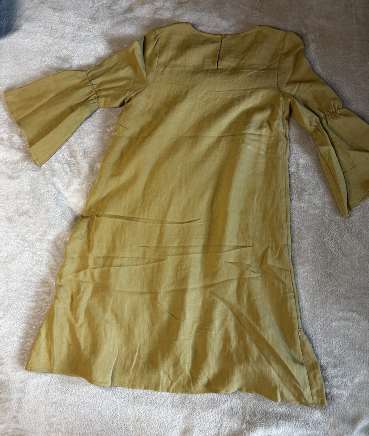 B10. Ashley LeMieux Mustard Yellow Tunic Bell Sleeves Floral Embroidery Size Med