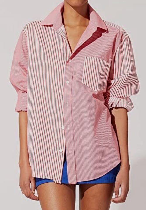 $178 Solid & Striped Women’s Red Cotton Button-Down Shirt Top Size L