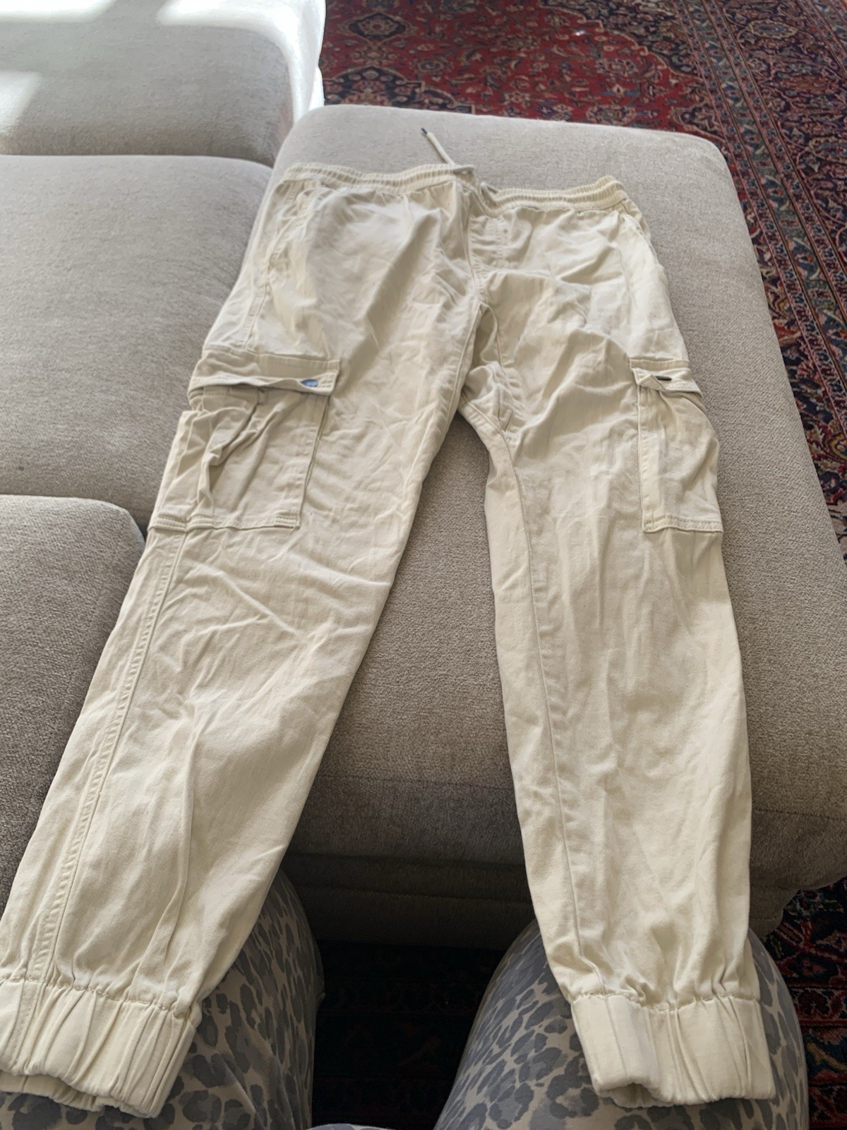Wesc Khaki Cargo jogger 30w Well Made Thicker Fabric cream, color, extra large
