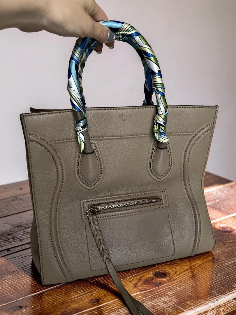 Celine Luggage Phantom Handbag Tote bag Leather F-CU-0132 Greige Women’s Auth