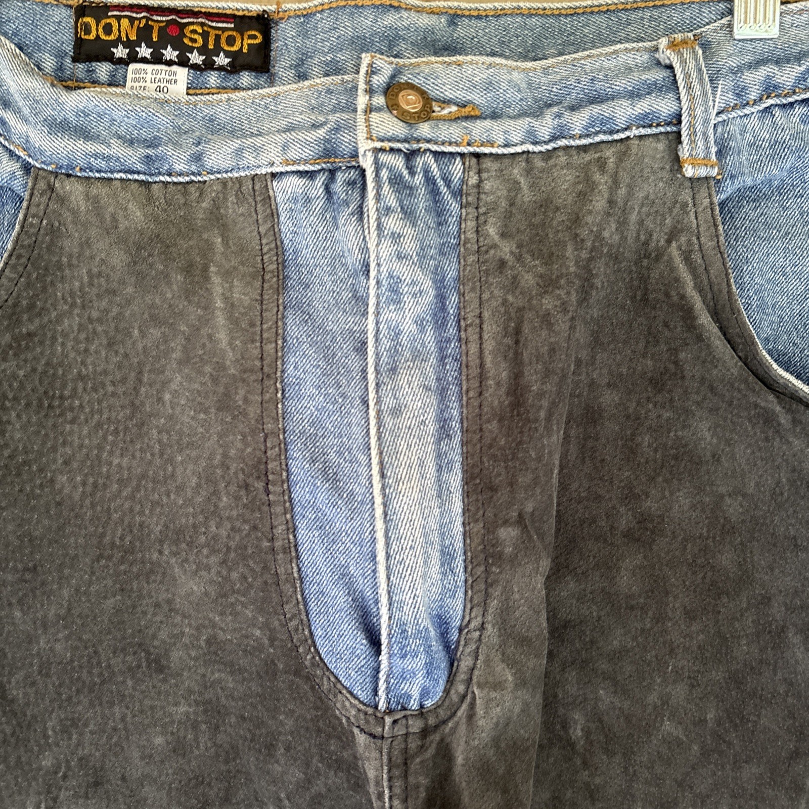 Vintage 80s black leather chaps denim jeans men’s