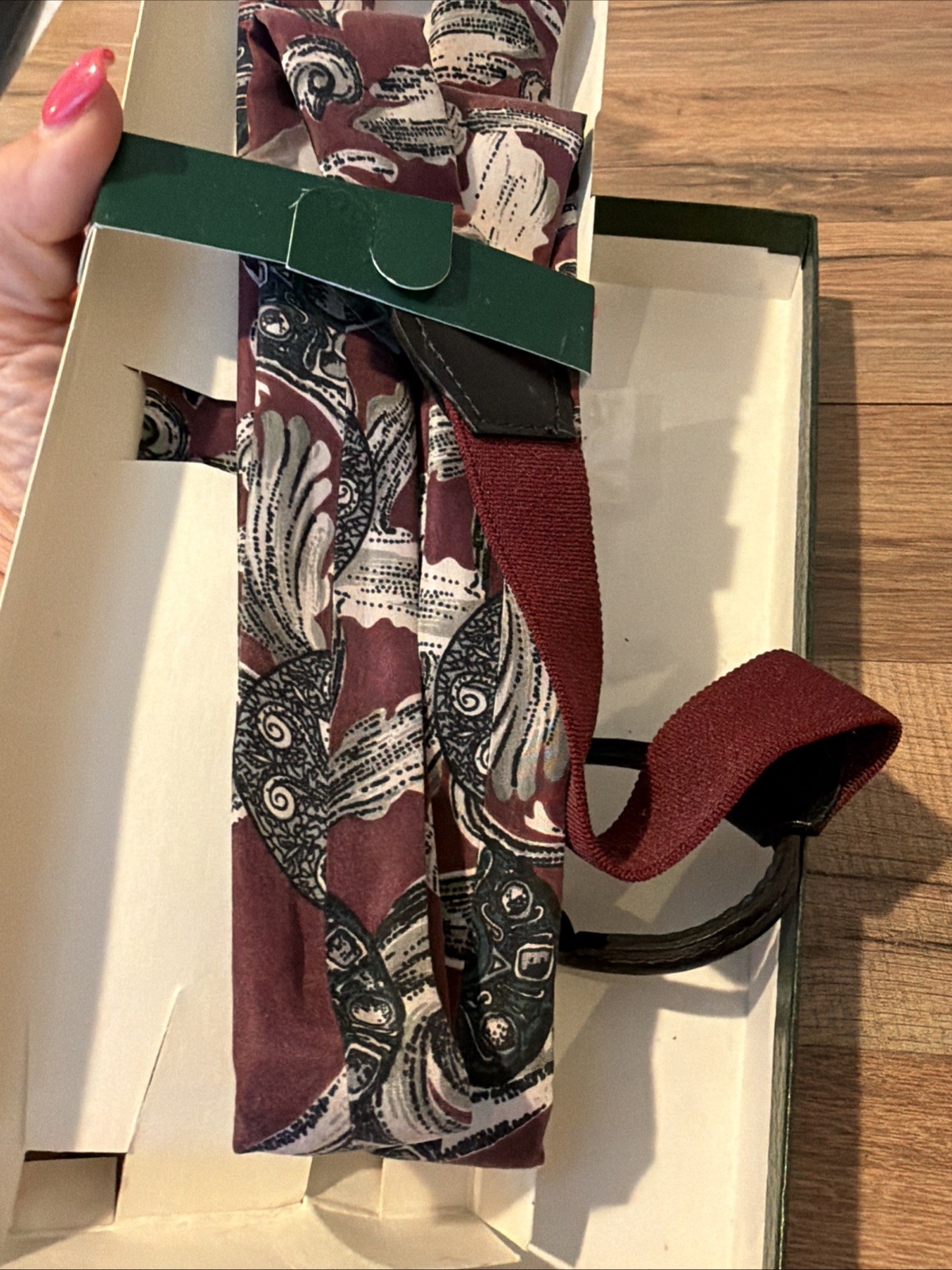 L’Aiglon Silk Leather Suspenders Purple Gray Black New In Box