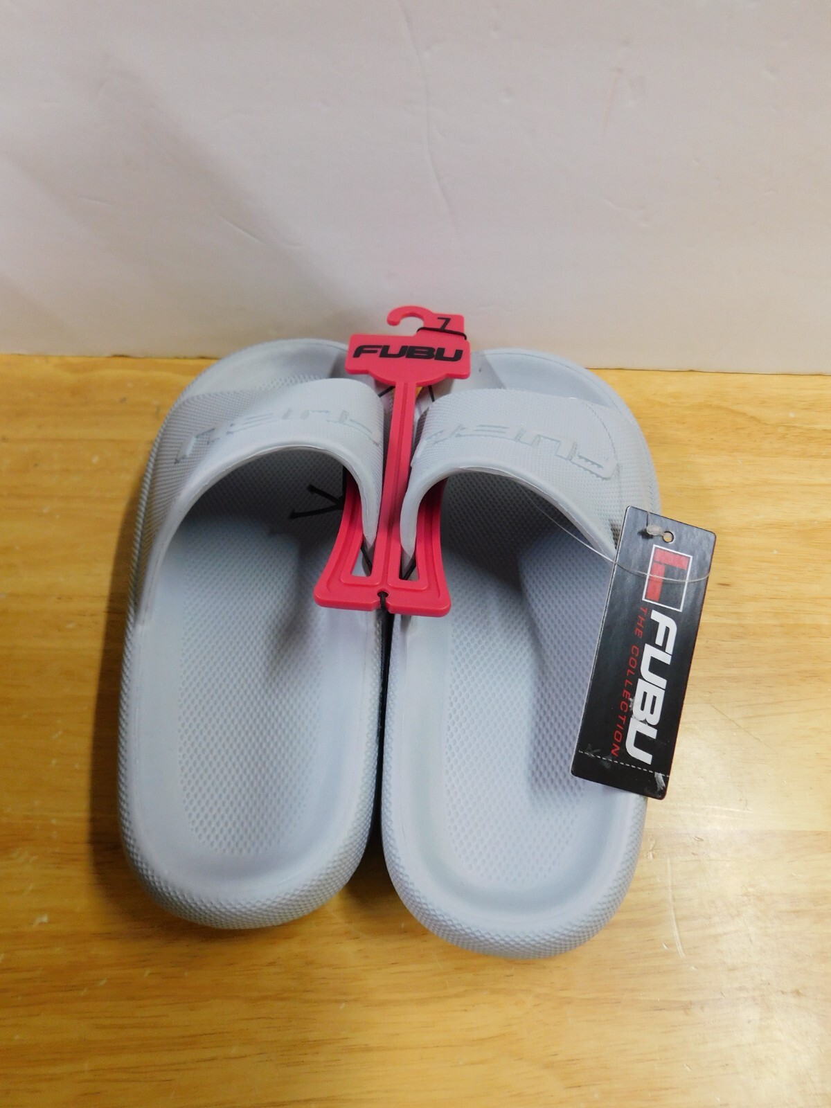 FUBU Men’s Plush Comfort Slide Sandals-Lt Grey-Size 7-NWT