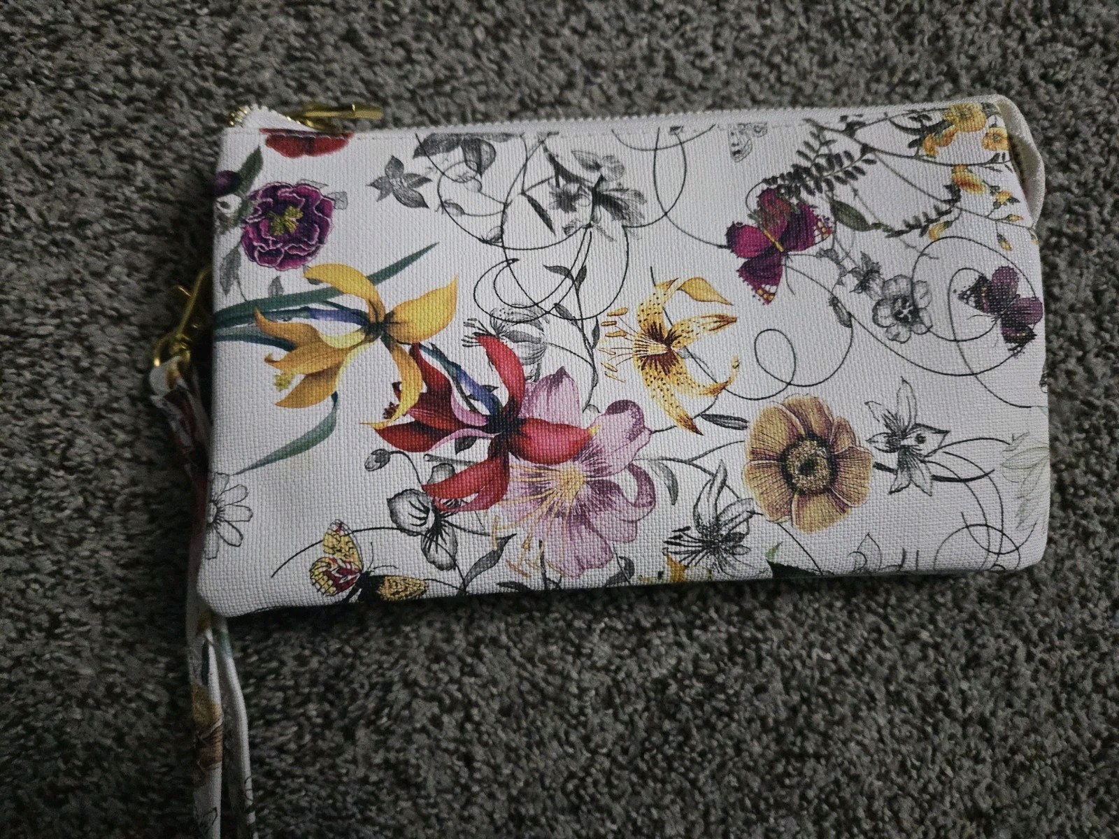 Wristlet Wallet Clutch Zip Compact CC Slots Multicolor Flowers Butterfly Spring