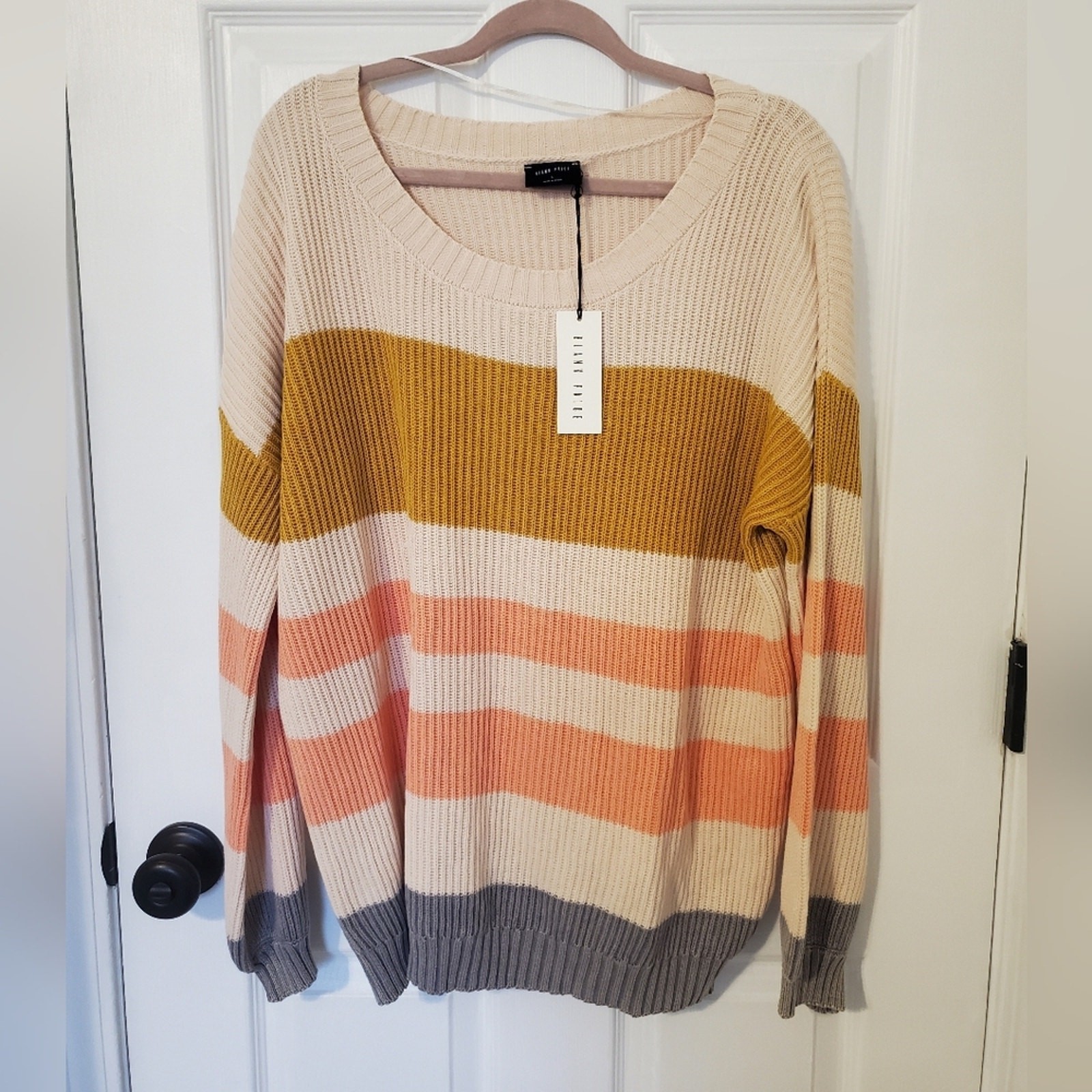 NWT Blank Paige Colorful Scoop Neck Slouchy Striped 100% Cotton Sweater L
