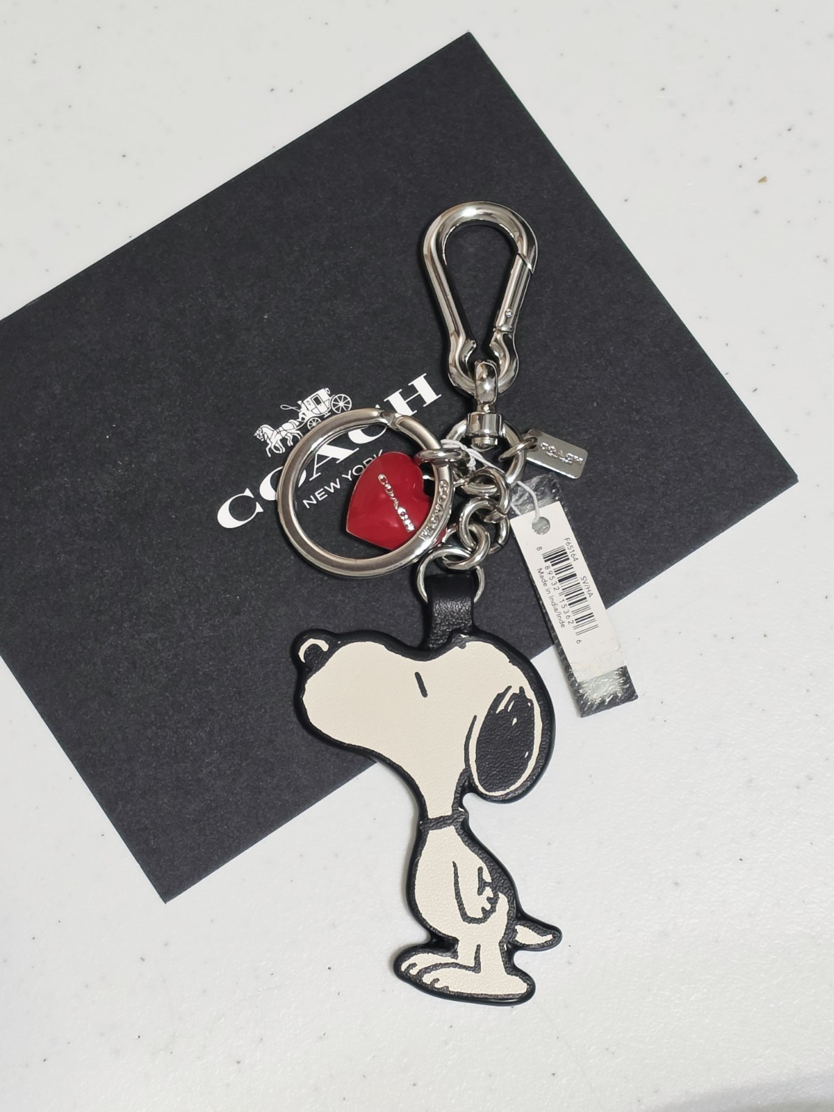 NEW Coach Snoopy Peanuts Kissing Red Love Heart Keychain Bag Charm Fob F65164