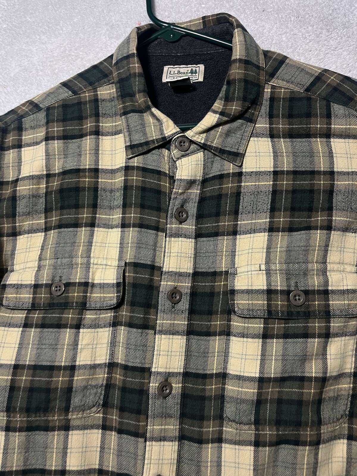Vintage LL Bean Jacket Mens L Tall Plaid Flannel Shacket Fleece Lined Button Up.