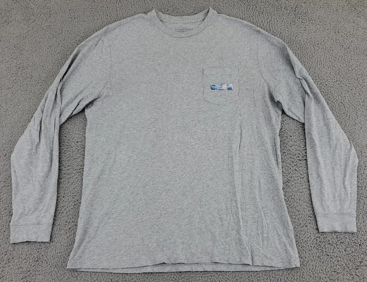 Vineyard Vines Shirt Mens Large Gray Long Sleeve Whale Martha’s Floral Adult A01