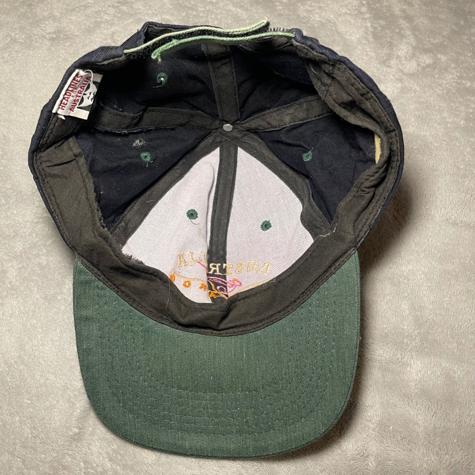 Vintage Australia Kangaroo Hat Men Navy Green Two Tone Embroidered Strapback Cap