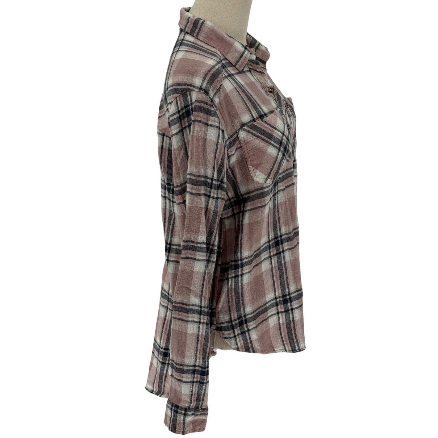 Love Notes Button Down Shirt Mauve Pink Plaid 100% Cotton Large