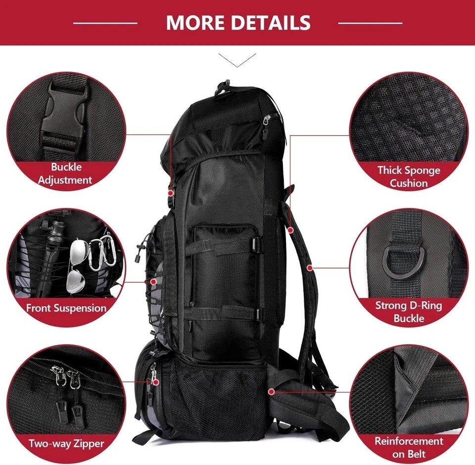 80L/100L Outdoor Travel Backpack Rucksack Camping Tactical Hiking Trekking Bag