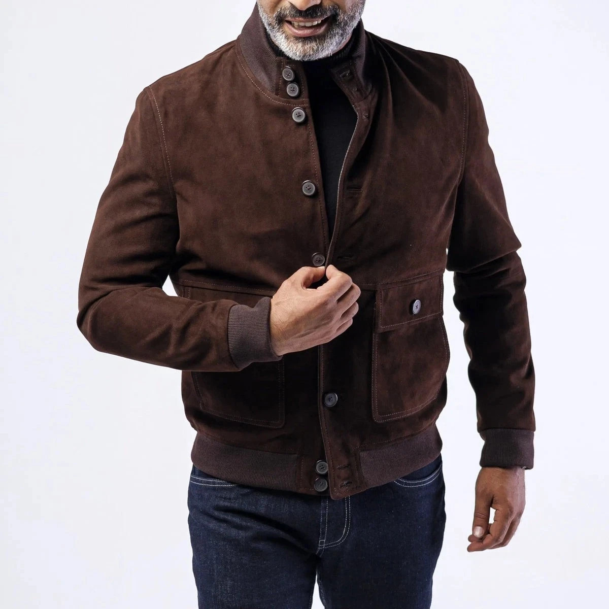 Leather Jacket Men Dark Brown Real Suede Flight/Bomber Size S M L XL XXL 3XL