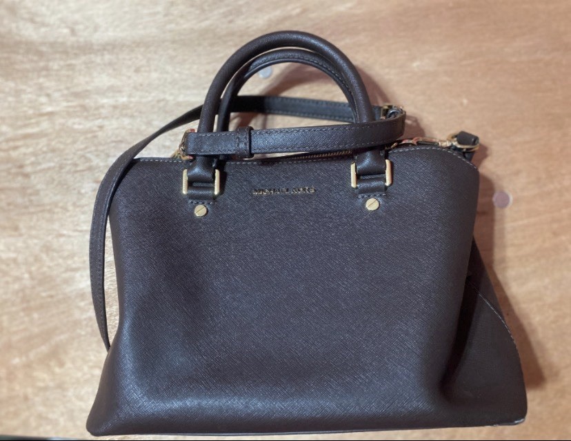 Michael Kors Brown Saffiano Satchel Top Handle, Gold Hardware, Detachable Strap