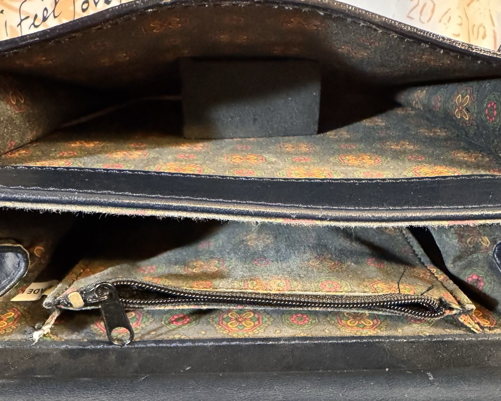 Vintage Belle Rose Navy Satchel Top Handle Bag Detachable Strap, Floral Lining