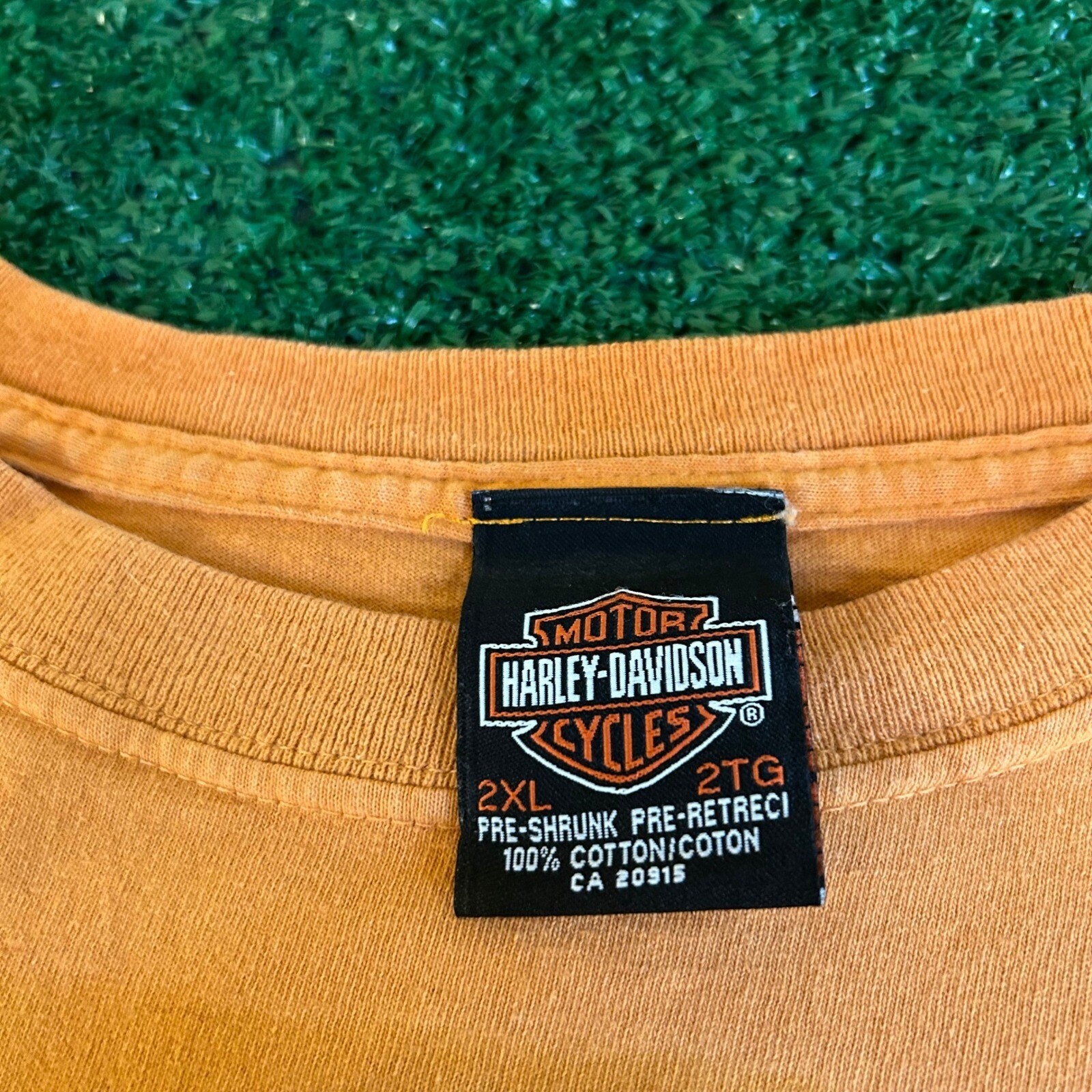 Harley Davidson Davies Graphic T Shirt Mens XXL 2XL Orange All Over Print 2003