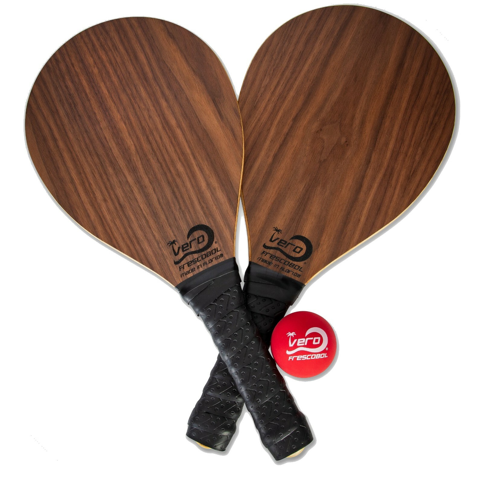 Frescobol Two Vero Beach Paddles in Walnut wood with one official ball
