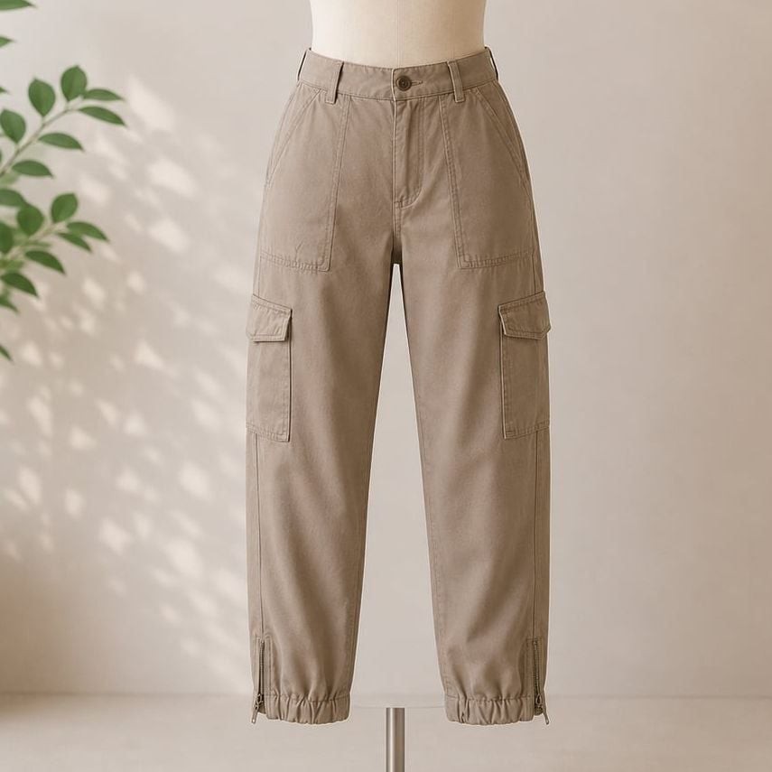 GUESS NWT Eco Tencel Cargo Jogger Pants Size 28 Taupe Beige Utility Ankle Zip