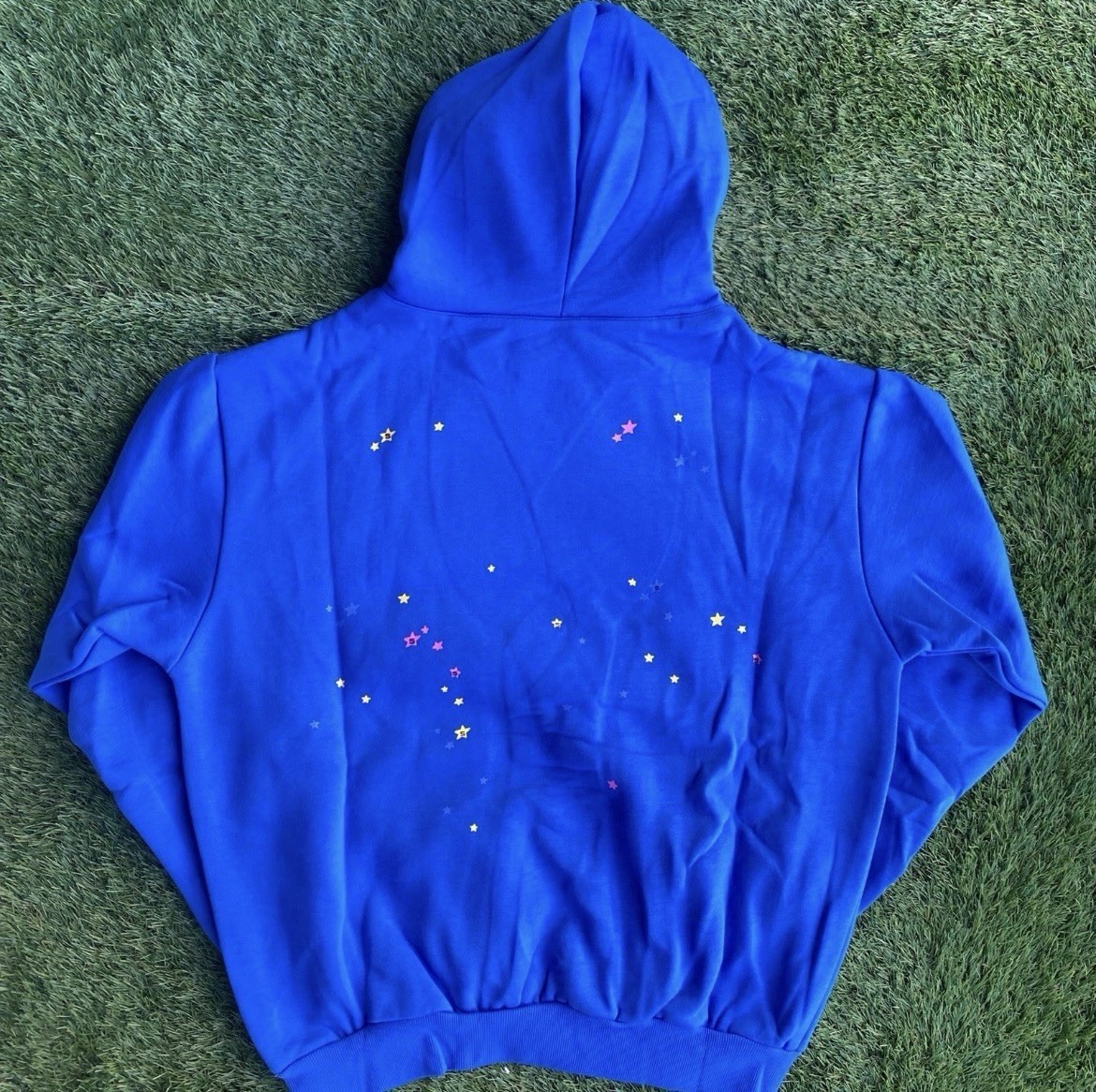 Hoodie Men’s Blue Pullover Hoodie Size L Cotton Fleece Graphic Print