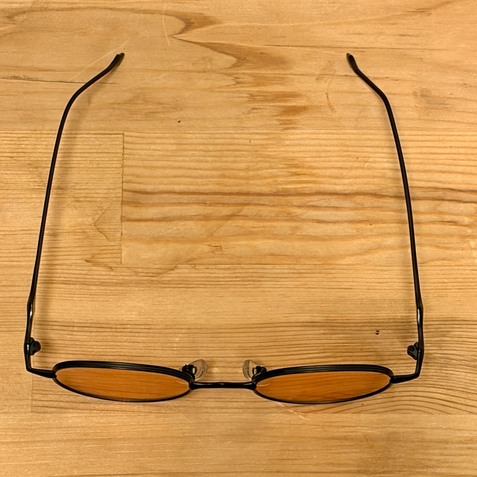 New Round Sunglasses Amber Lens Sculpted Black Metal Frames Korean Style Retro