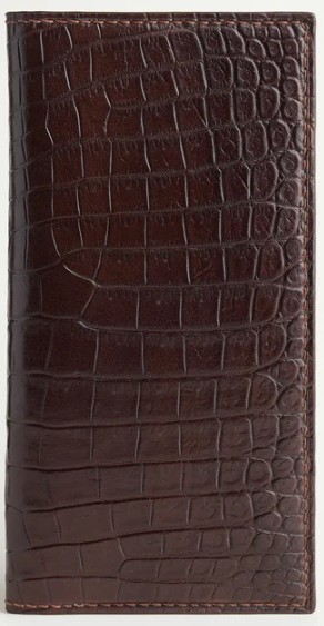 Elevate your collection with this brown glazed authentic alligator long wallet