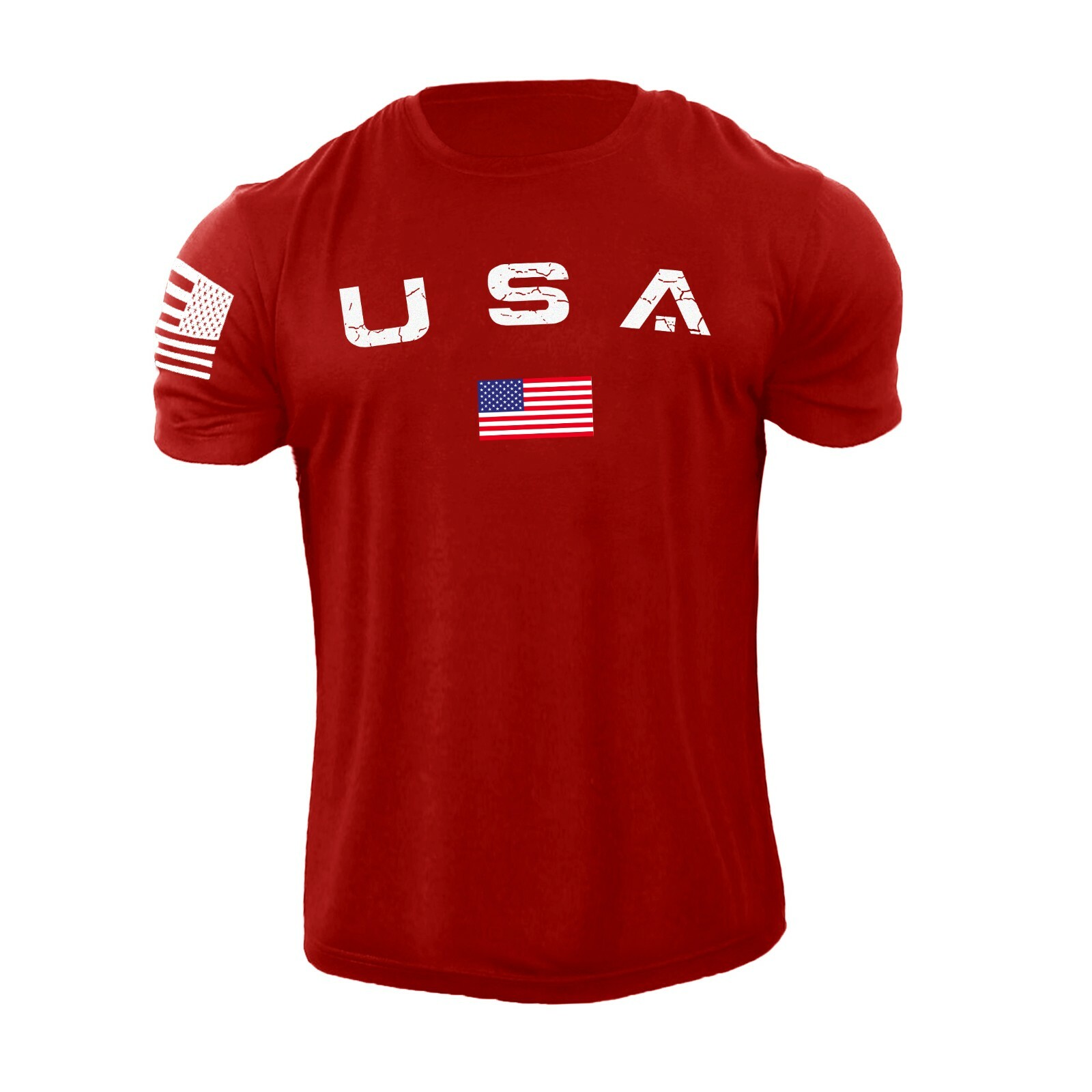 Men’s Casual USA Flag T-Shirt Breathable Light 100% Cotton T-Shirt Size L-6XL US