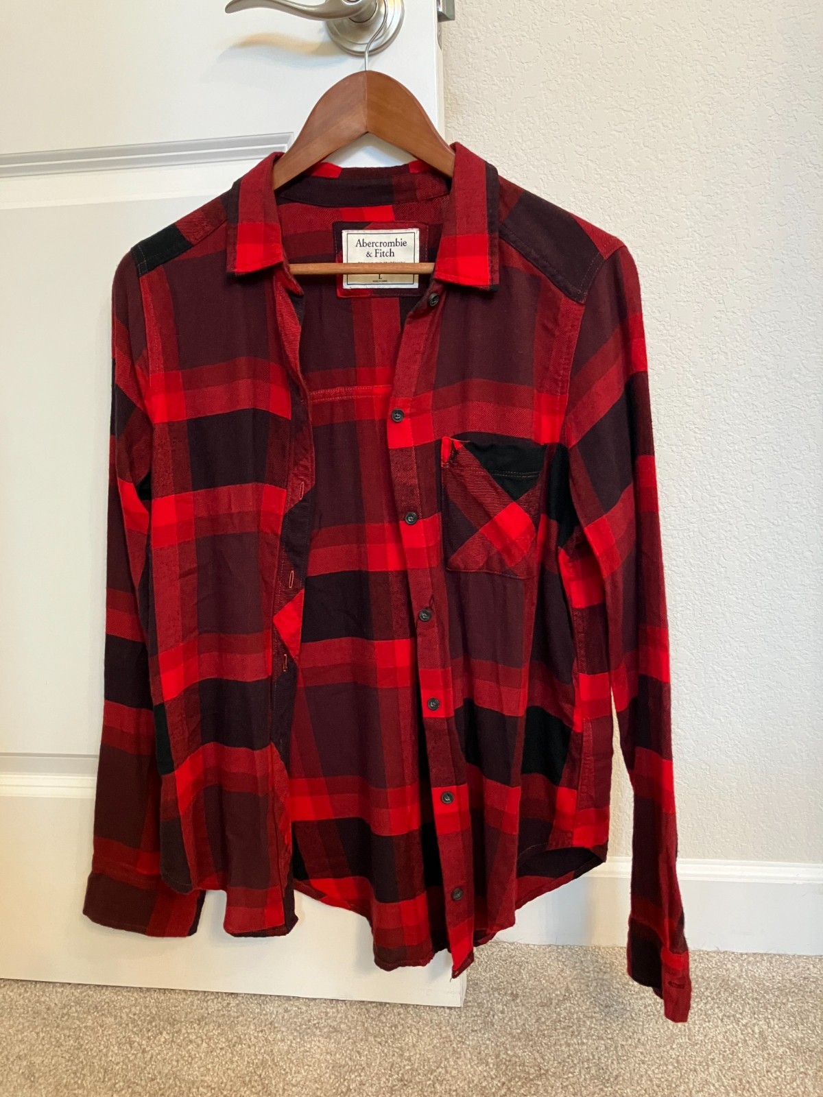 Abercrombie & Fitch Vintage Rare Plaid Flannel Shirt Womens L Red Black Buffalo