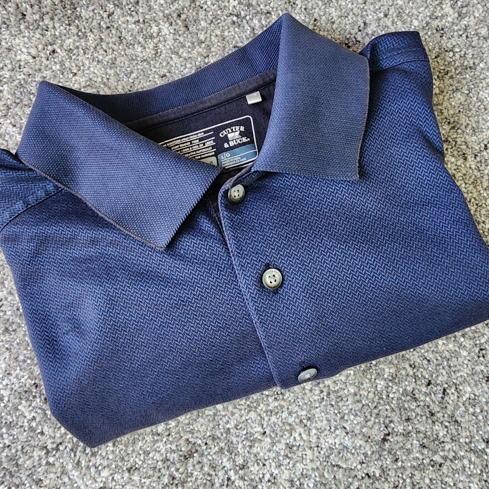 Cutter & Buck Polo Shirt Mens Large Navy Blue DryTec Luxe NanoTex Excellent