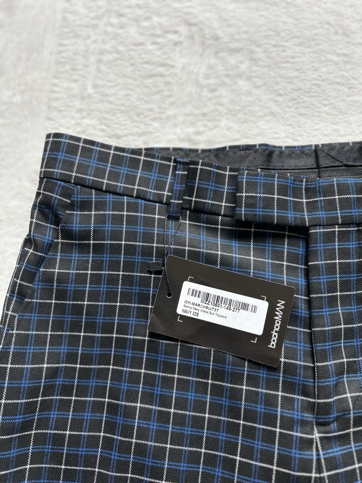 Man BoohooMan Pockets Skinny Navy Check Suit Trouser Pants Size 32