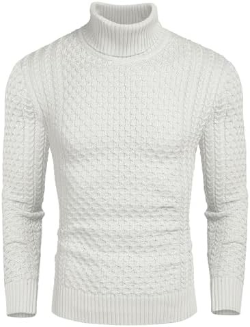 Coofandy Sweater Soft Solid Mens Slim Fit Turtleneck Casual Knitted Twisted