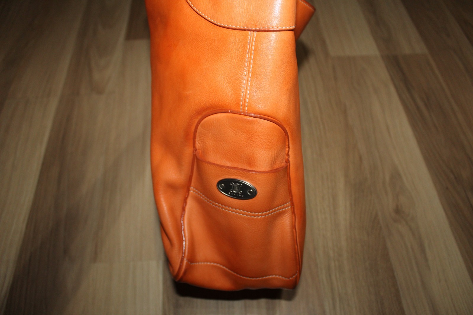 Celine Boogie Tote Bag Orange Leather Open Pockets Auth CE00/23