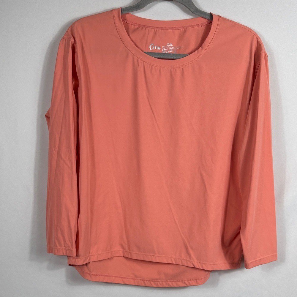 Elegant Coral Long Sleeve Women’s Top. Size Medium. Oversized pit to pit: 24 in