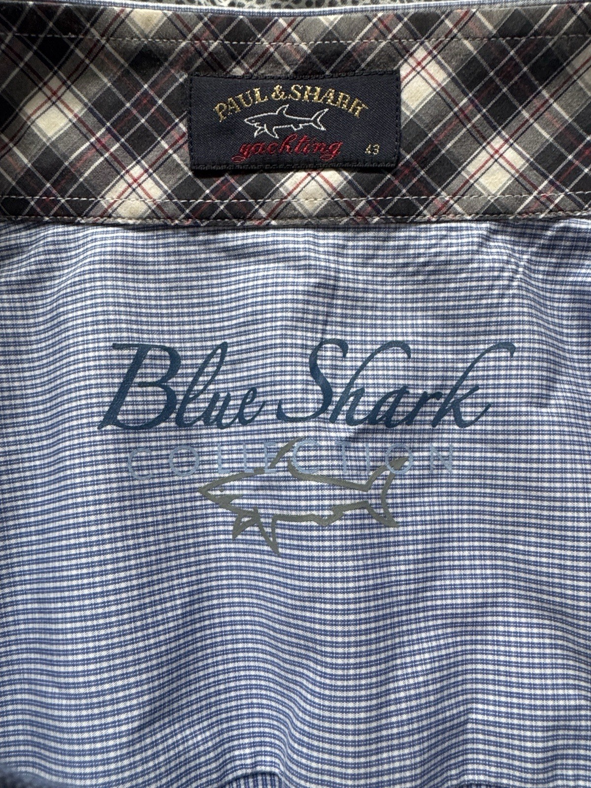 Paul & Shark Yachting Shirt Mens 43 XL Blue Check Button Down Elbow Patch