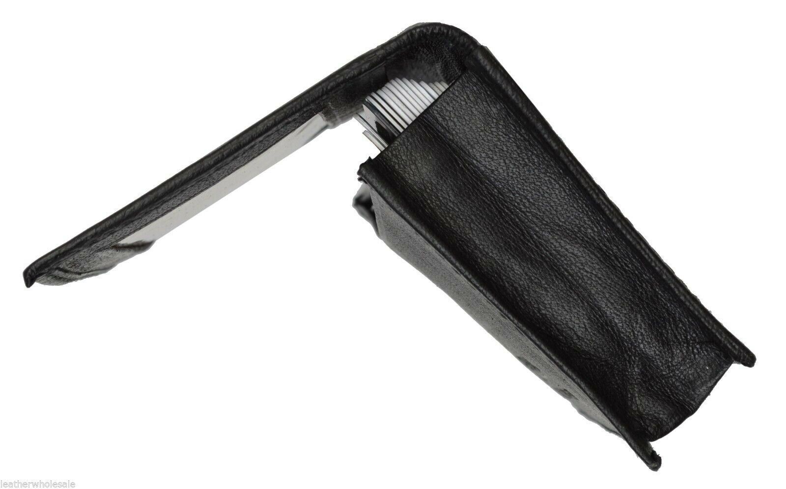 Genuine Leather Black Expandable Credit Card ID Business Card Holder Wallet