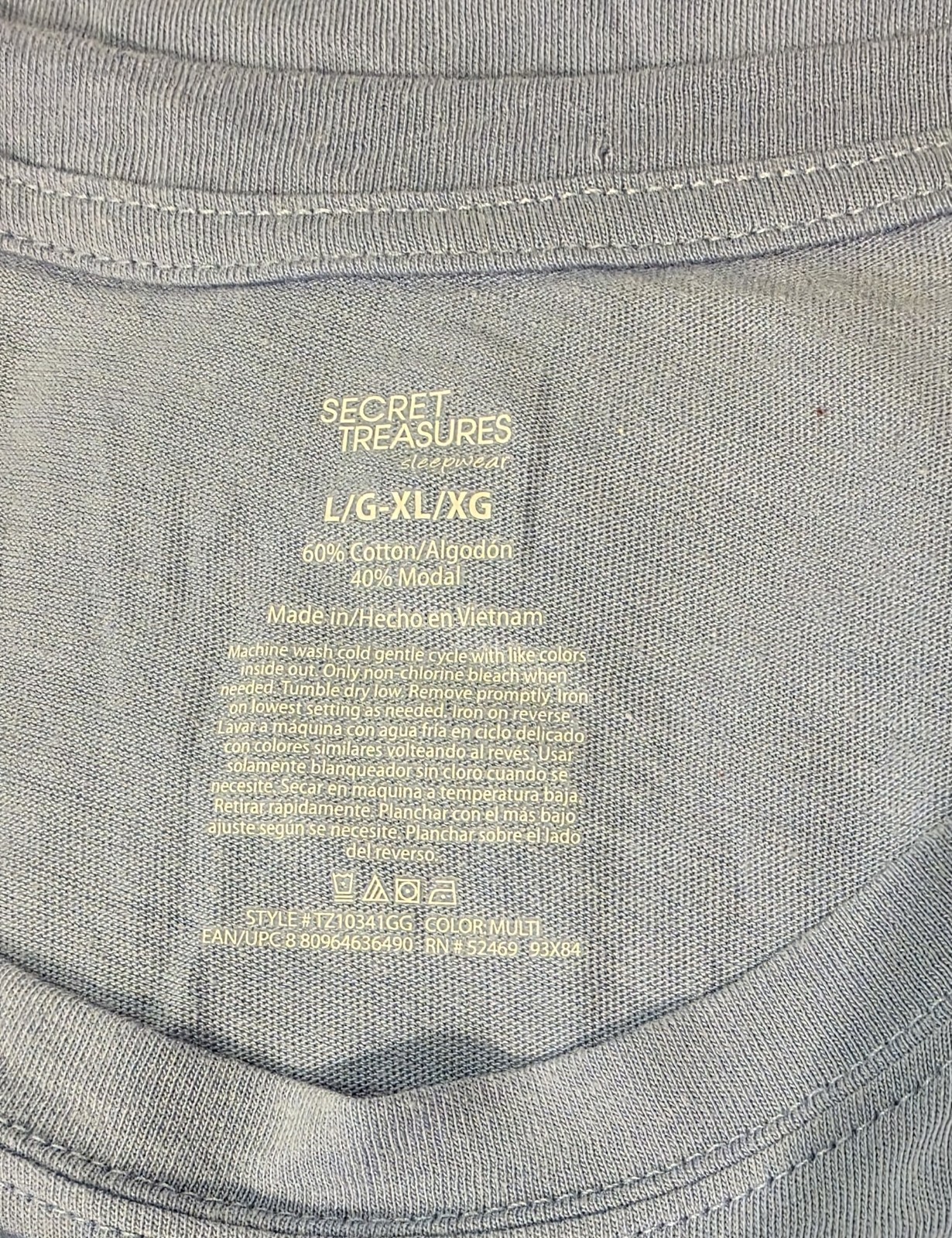 SECRET TREASURES PULLOVER NIGHTSHIRT SZ LG XL LENGTH 35″ BLUE SOME BUNNY BOX17